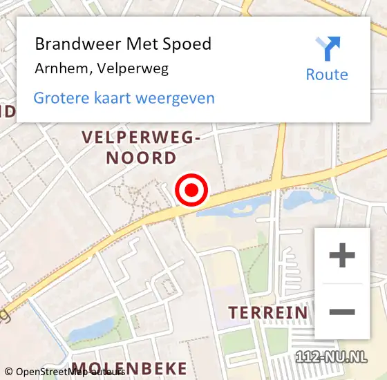 Locatie op kaart van de 112 melding: Brandweer Met Spoed Naar Arnhem, Velperweg op 15 november 2023 06:45