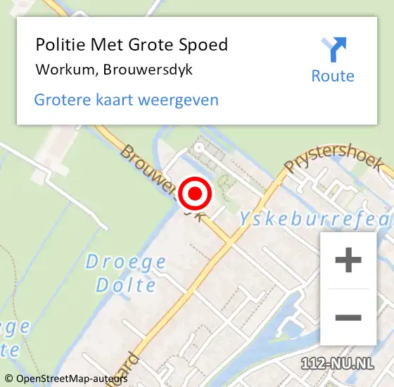 Locatie op kaart van de 112 melding: Politie Met Grote Spoed Naar Workum, Brouwersdyk op 15 november 2023 06:46