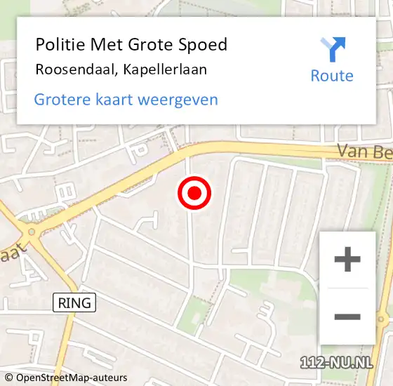 Locatie op kaart van de 112 melding: Politie Met Grote Spoed Naar Roosendaal, Kapellerlaan op 15 november 2023 07:35