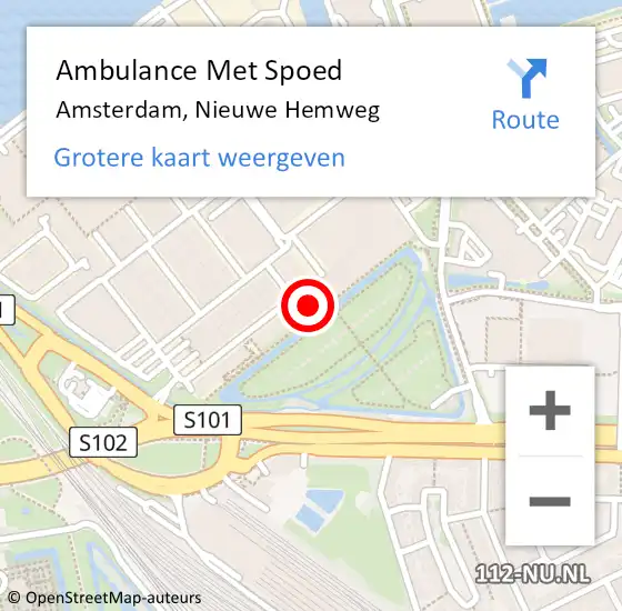 Locatie op kaart van de 112 melding: Ambulance Met Spoed Naar Amsterdam, Nieuwe Hemweg op 15 november 2023 08:59