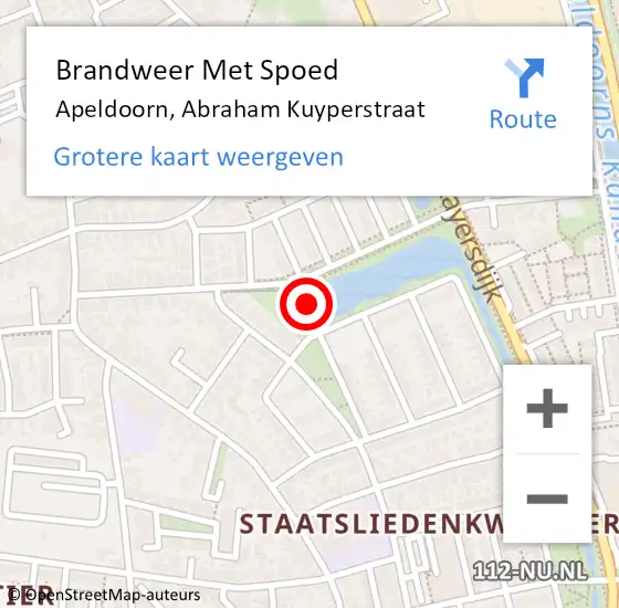 Locatie op kaart van de 112 melding: Brandweer Met Spoed Naar Apeldoorn, Abraham Kuyperstraat op 15 november 2023 09:09