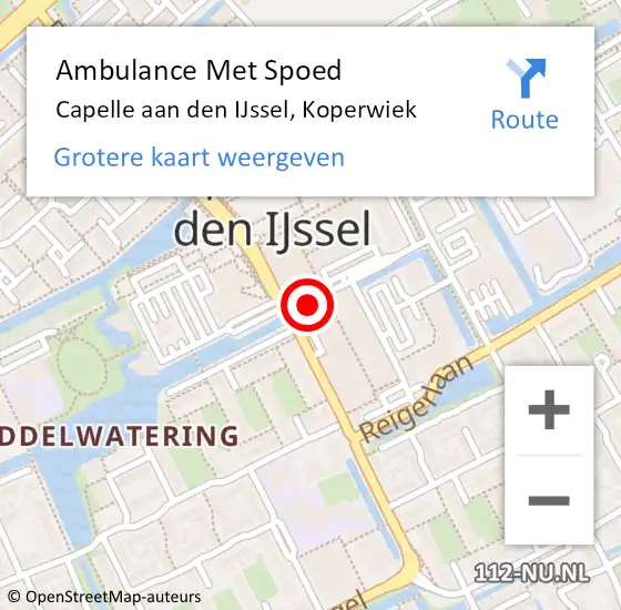 Locatie op kaart van de 112 melding: Ambulance Met Spoed Naar Capelle aan den IJssel, Koperwiek op 15 november 2023 09:22