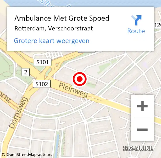 Locatie op kaart van de 112 melding: Ambulance Met Grote Spoed Naar Rotterdam, Verschoorstraat op 15 november 2023 09:29