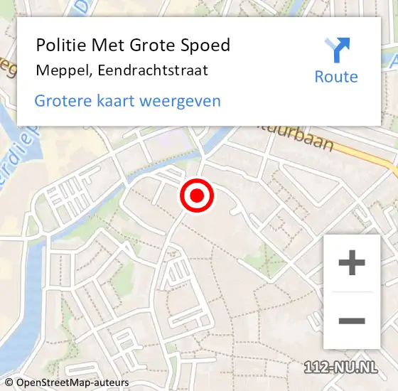 Locatie op kaart van de 112 melding: Politie Met Grote Spoed Naar Meppel, Eendrachtstraat op 15 november 2023 10:03