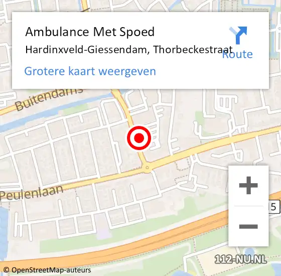 Locatie op kaart van de 112 melding: Ambulance Met Spoed Naar Hardinxveld-Giessendam, Thorbeckestraat op 15 november 2023 10:33