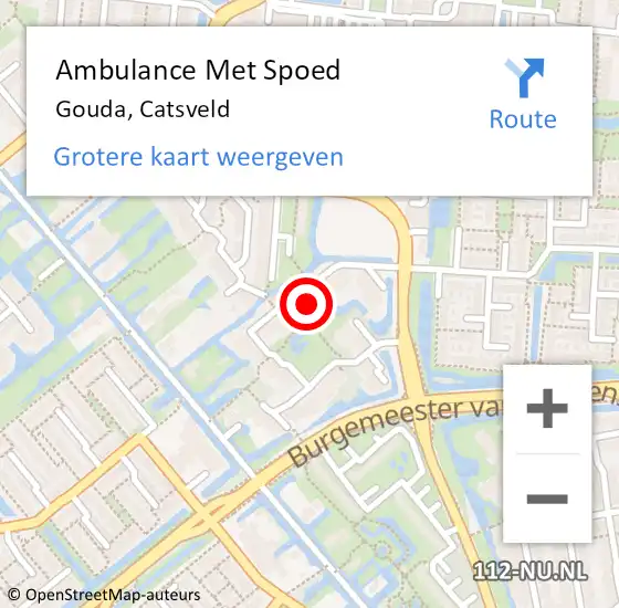 Locatie op kaart van de 112 melding: Ambulance Met Spoed Naar Gouda, Catsveld op 15 november 2023 11:04