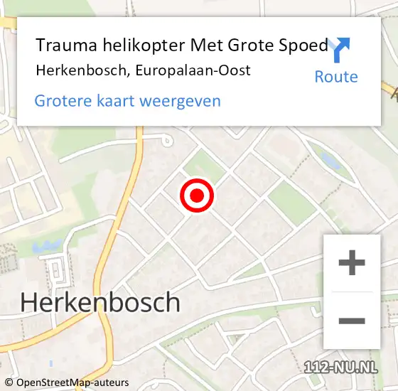 Locatie op kaart van de 112 melding: Trauma helikopter Met Grote Spoed Naar Herkenbosch, Europalaan-Oost op 15 november 2023 11:42