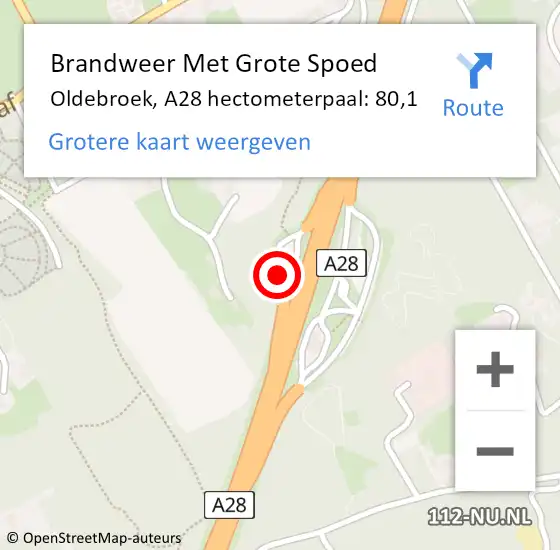Locatie op kaart van de 112 melding: Brandweer Met Grote Spoed Naar Oldebroek, A28 hectometerpaal: 80,1 op 15 november 2023 13:19