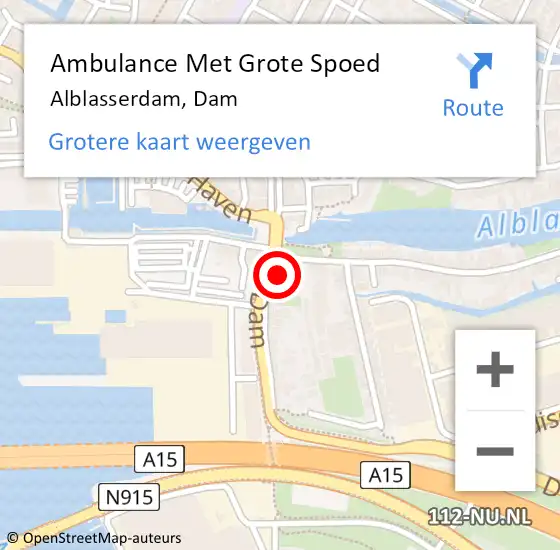 Locatie op kaart van de 112 melding: Ambulance Met Grote Spoed Naar Alblasserdam, Dam op 15 november 2023 14:13