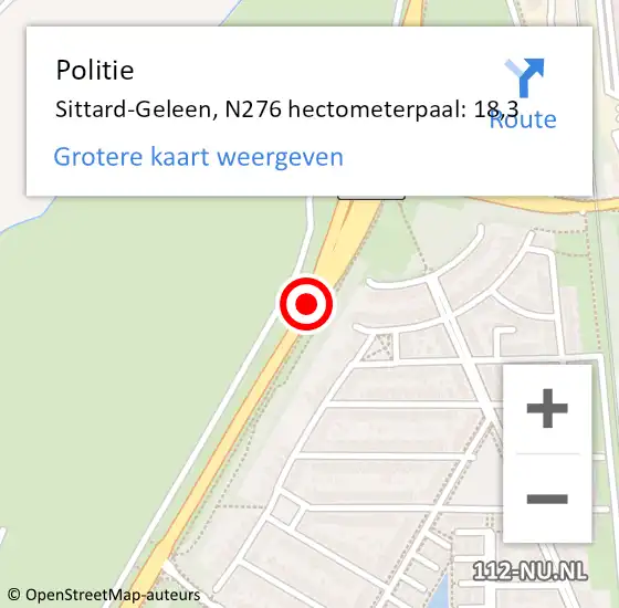 Locatie op kaart van de 112 melding: Politie Sittard-Geleen, N276 hectometerpaal: 18,3 op 15 november 2023 17:25
