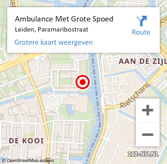 Locatie op kaart van de 112 melding: Ambulance Met Grote Spoed Naar Leiden, Paramaribostraat op 15 november 2023 20:04