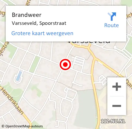 Locatie op kaart van de 112 melding: Brandweer Varsseveld, Spoorstraat op 15 november 2023 20:06