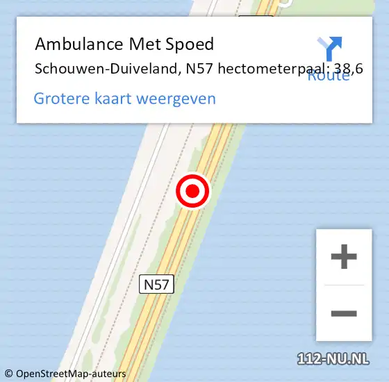 Locatie op kaart van de 112 melding: Ambulance Met Spoed Naar Schouwen-Duiveland, N57 hectometerpaal: 38,6 op 15 november 2023 21:47