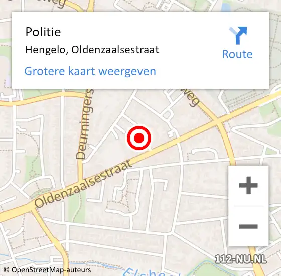 Locatie op kaart van de 112 melding: Politie Hengelo, Oldenzaalsestraat op 16 november 2023 06:46