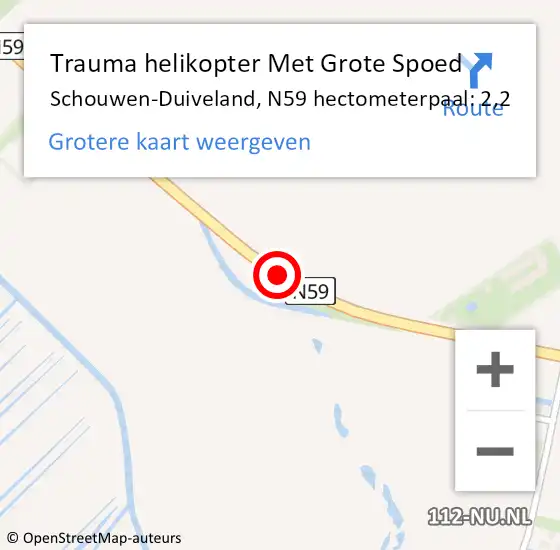 Locatie op kaart van de 112 melding: Trauma helikopter Met Grote Spoed Naar Schouwen-Duiveland, N59 hectometerpaal: 2,2 op 16 november 2023 07:28