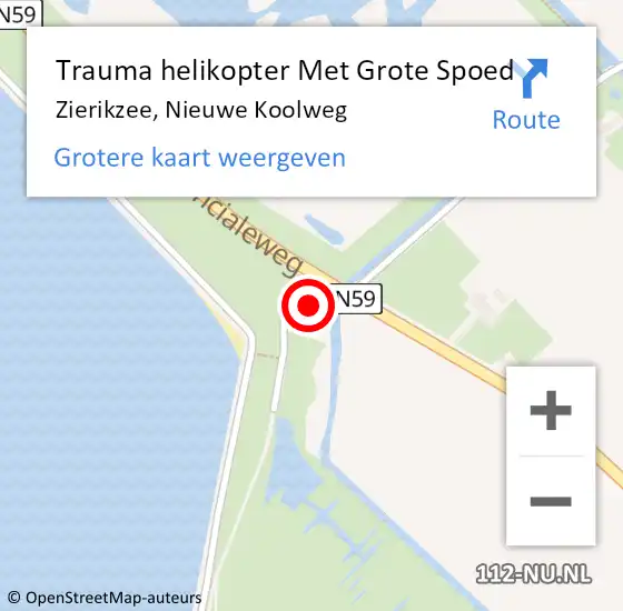 Locatie op kaart van de 112 melding: Trauma helikopter Met Grote Spoed Naar Zierikzee, Nieuwe Koolweg op 16 november 2023 07:33