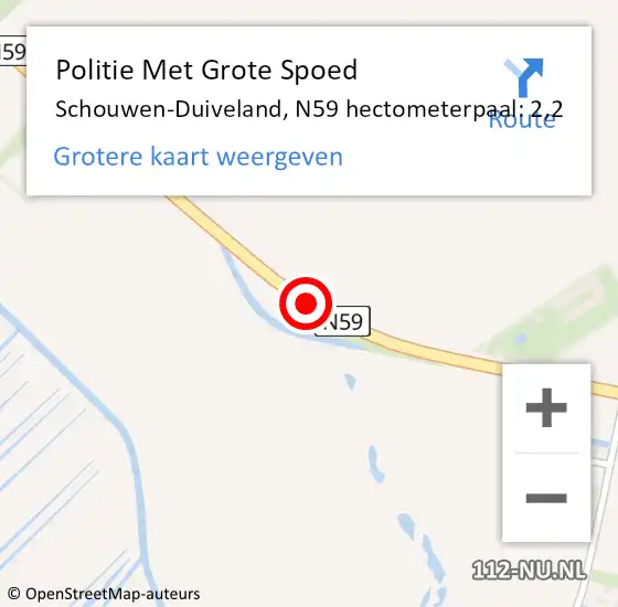 Locatie op kaart van de 112 melding: Politie Met Grote Spoed Naar Schouwen-Duiveland, N59 hectometerpaal: 2,2 op 16 november 2023 07:39