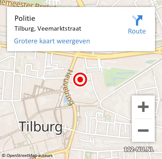 Locatie op kaart van de 112 melding: Politie Tilburg, Veemarktstraat op 16 november 2023 08:19