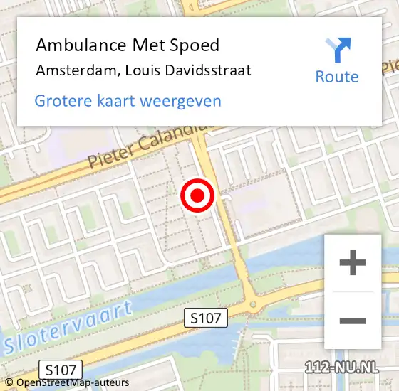 Locatie op kaart van de 112 melding: Ambulance Met Spoed Naar Amsterdam, Louis Davidsstraat op 16 november 2023 08:27