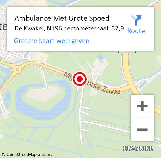 Locatie op kaart van de 112 melding: Ambulance Met Grote Spoed Naar De Kwakel, N196 hectometerpaal: 37,9 op 15 september 2014 14:28