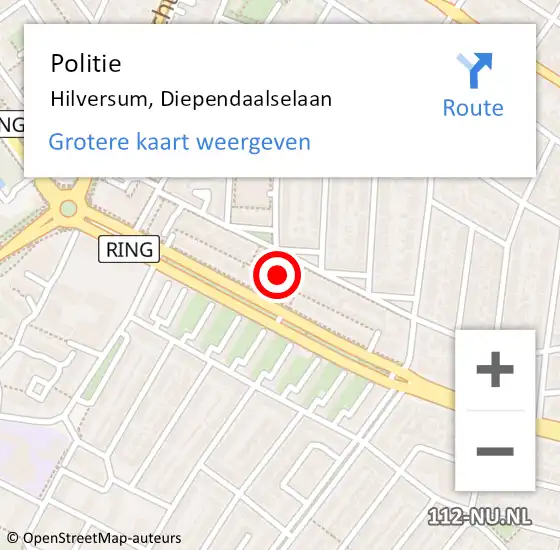 Locatie op kaart van de 112 melding: Politie Hilversum, Diependaalselaan op 16 november 2023 09:54