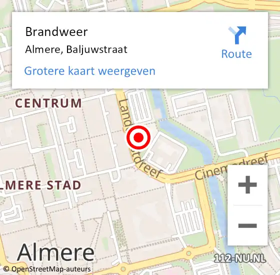 Locatie op kaart van de 112 melding: Brandweer Almere, Baljuwstraat op 16 november 2023 13:30
