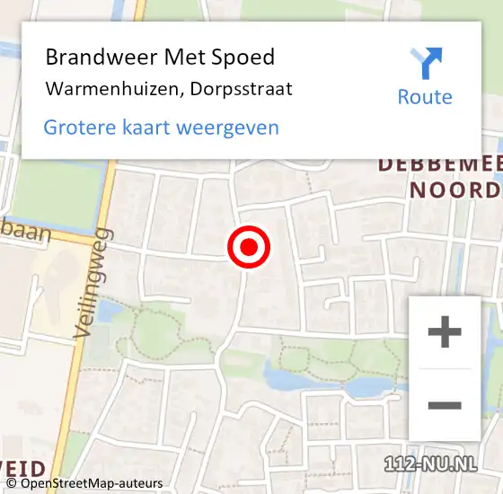 Locatie op kaart van de 112 melding: Brandweer Met Spoed Naar Warmenhuizen, Dorpsstraat op 16 november 2023 14:40