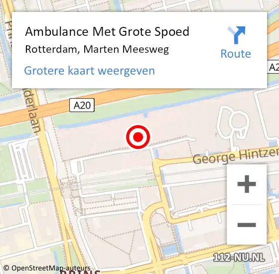 Locatie op kaart van de 112 melding: Ambulance Met Grote Spoed Naar Rotterdam, Marten Meesweg op 16 november 2023 15:03