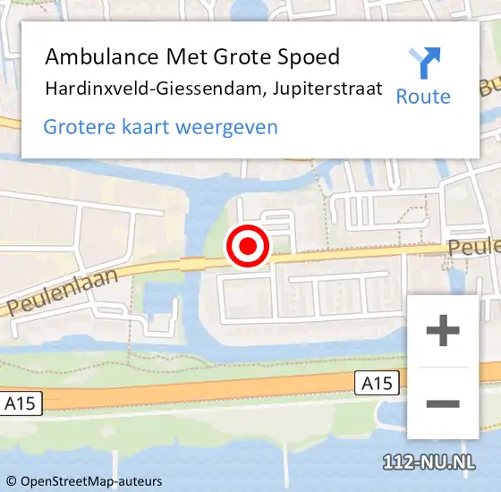 Locatie op kaart van de 112 melding: Ambulance Met Grote Spoed Naar Hardinxveld-Giessendam, Jupiterstraat op 16 november 2023 15:43