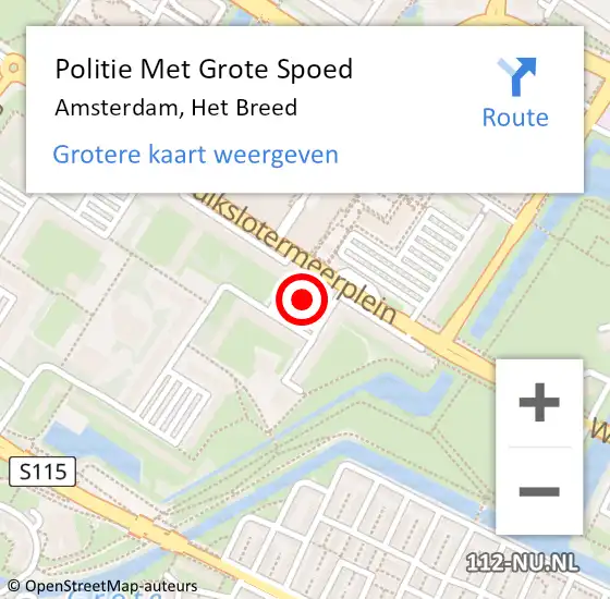 Locatie op kaart van de 112 melding: Politie Met Grote Spoed Naar Amsterdam, Het Breed op 16 november 2023 15:46