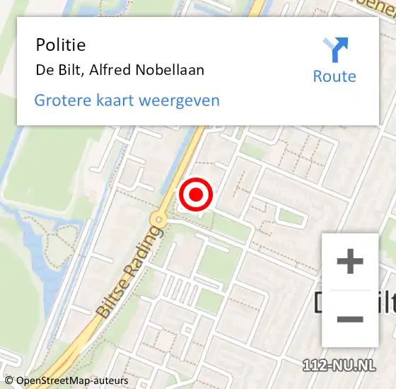 Locatie op kaart van de 112 melding: Politie De Bilt, Alfred Nobellaan op 16 november 2023 16:17