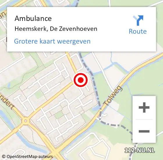 Locatie op kaart van de 112 melding: Ambulance Heemskerk, De Zevenhoeven op 16 november 2023 16:27