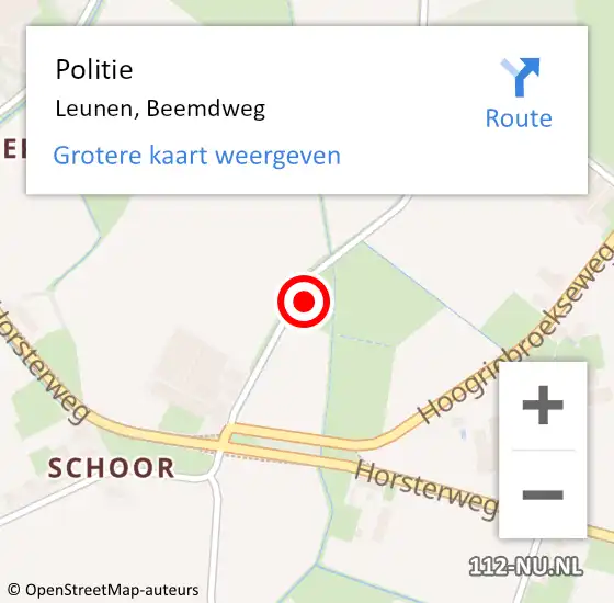 Locatie op kaart van de 112 melding: Politie Leunen, Beemdweg op 16 november 2023 17:30