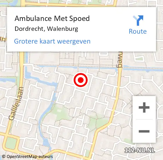 Locatie op kaart van de 112 melding: Ambulance Met Spoed Naar Dordrecht, Walenburg op 16 november 2023 18:58