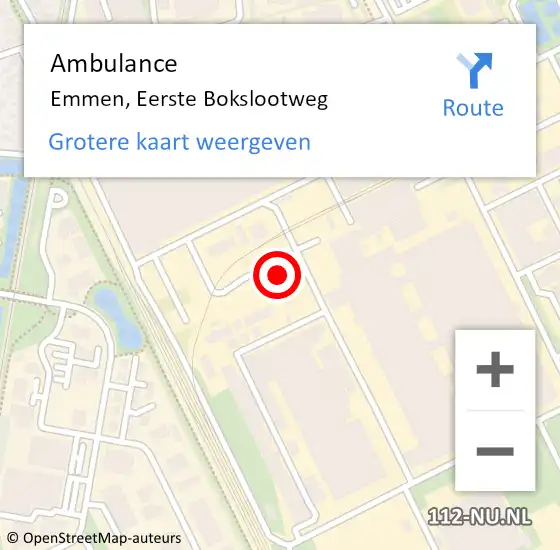 Locatie op kaart van de 112 melding: Ambulance Emmen, Eerste Bokslootweg op 16 november 2023 19:29