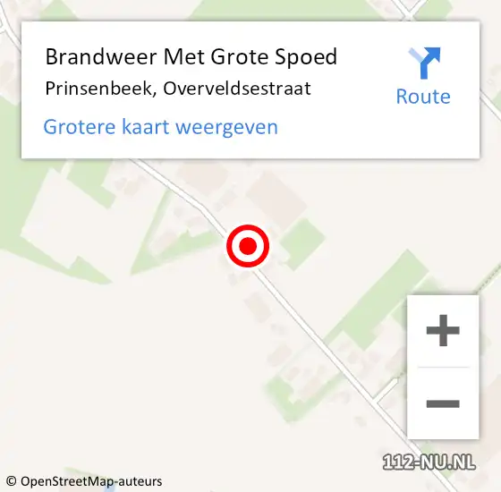 Locatie op kaart van de 112 melding: Brandweer Met Grote Spoed Naar Prinsenbeek, Overveldsestraat op 16 november 2023 19:48