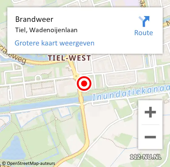 Locatie op kaart van de 112 melding: Brandweer Tiel, Wadenoijenlaan op 16 november 2023 20:04