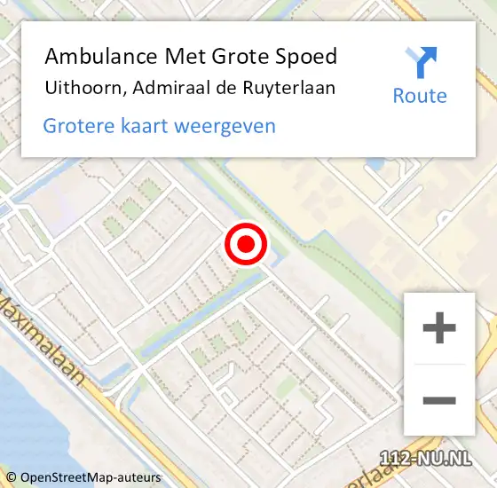 Locatie op kaart van de 112 melding: Ambulance Met Grote Spoed Naar Uithoorn, Admiraal de Ruyterlaan op 16 november 2023 20:46