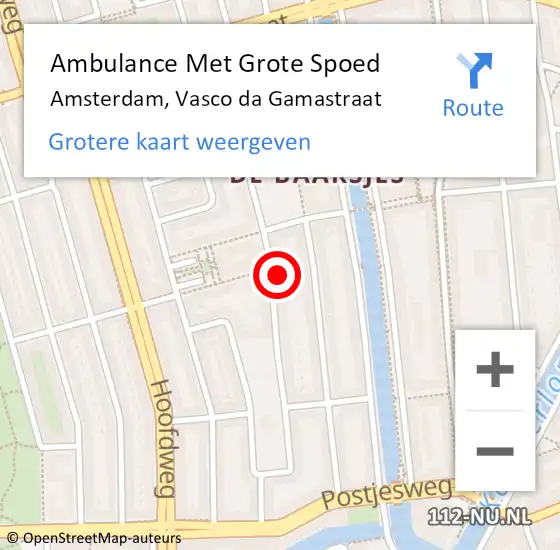 Locatie op kaart van de 112 melding: Ambulance Met Grote Spoed Naar Amsterdam, Vasco da Gamastraat op 16 november 2023 21:15