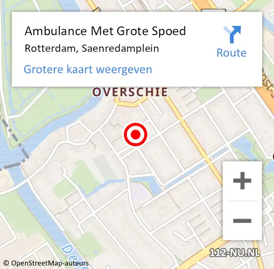 Locatie op kaart van de 112 melding: Ambulance Met Grote Spoed Naar Rotterdam, Saenredamplein op 16 november 2023 22:33