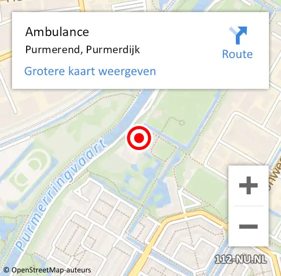Locatie op kaart van de 112 melding: Ambulance Purmerend, Purmerdijk op 16 november 2023 22:49