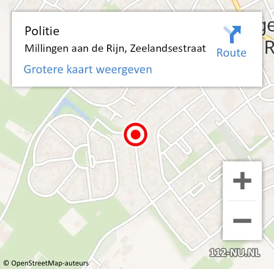 Locatie op kaart van de 112 melding: Politie Millingen aan de Rijn, Zeelandsestraat op 16 november 2023 23:48