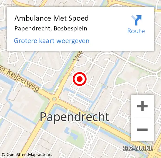 Locatie op kaart van de 112 melding: Ambulance Met Spoed Naar Papendrecht, Bosbesplein op 17 november 2023 01:56