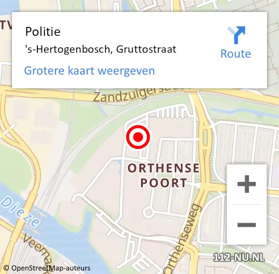 Locatie op kaart van de 112 melding: Politie 's-Hertogenbosch, Gruttostraat op 17 november 2023 03:18