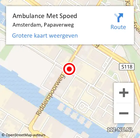 Locatie op kaart van de 112 melding: Ambulance Met Spoed Naar Amsterdam, Papaverweg op 17 november 2023 04:04
