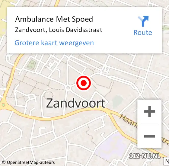 Locatie op kaart van de 112 melding: Ambulance Met Spoed Naar Zandvoort, Louis Davidsstraat op 17 november 2023 08:22