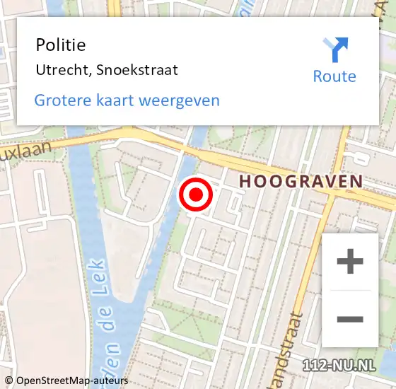 Locatie op kaart van de 112 melding: Politie Utrecht, Snoekstraat op 17 november 2023 09:04