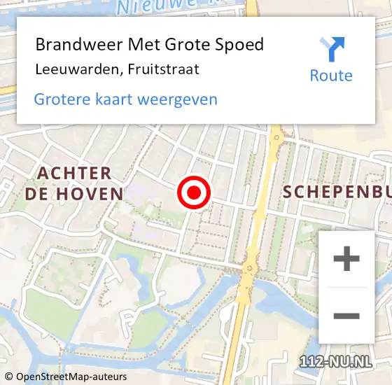 Locatie op kaart van de 112 melding: Brandweer Met Grote Spoed Naar Leeuwarden, Fruitstraat op 15 september 2014 16:16