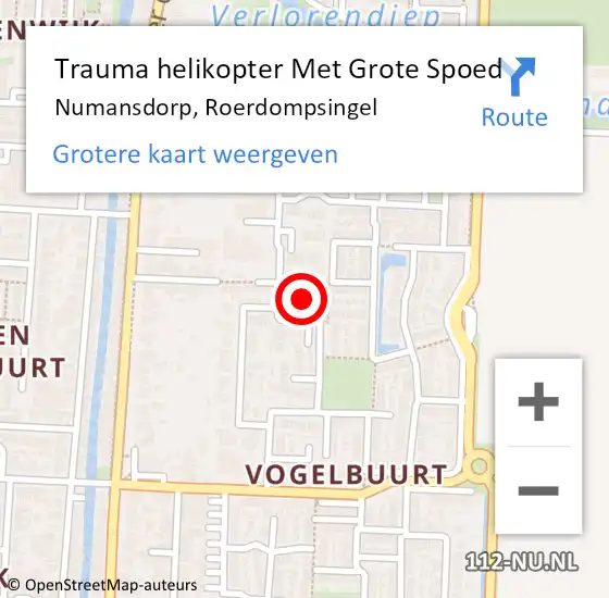 Locatie op kaart van de 112 melding: Trauma helikopter Met Grote Spoed Naar Numansdorp, Roerdompsingel op 17 november 2023 09:36
