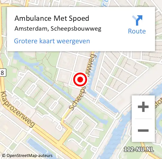 Locatie op kaart van de 112 melding: Ambulance Met Spoed Naar Amsterdam, Scheepsbouwweg op 17 november 2023 12:54
